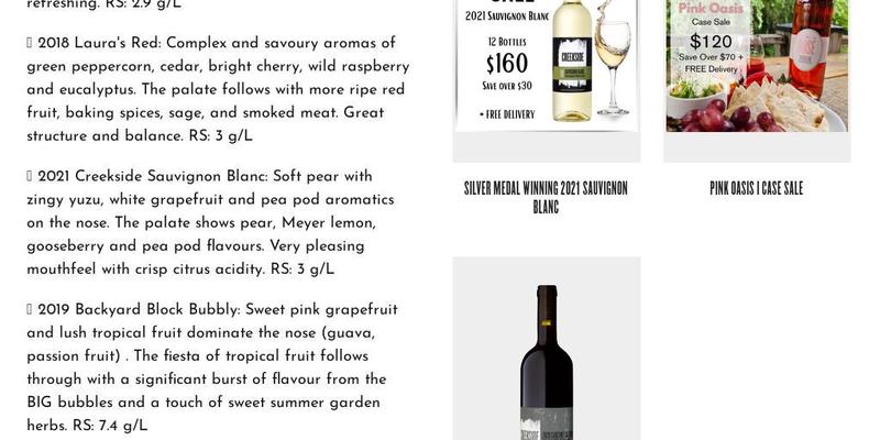 Creekside Estate Winery Menu