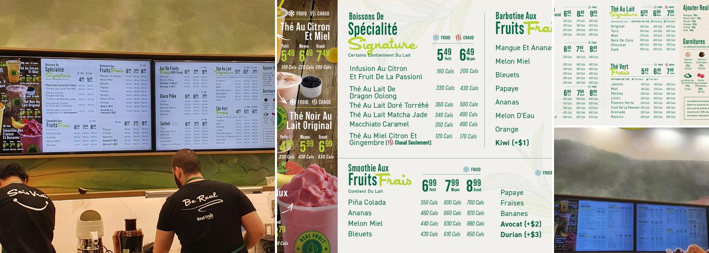 Real Fruit Bubble Tea Menu