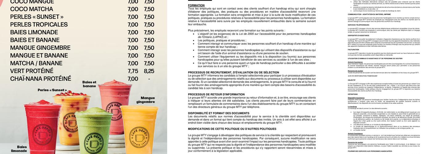 Café Dépôt Mont-Tremblant Menu