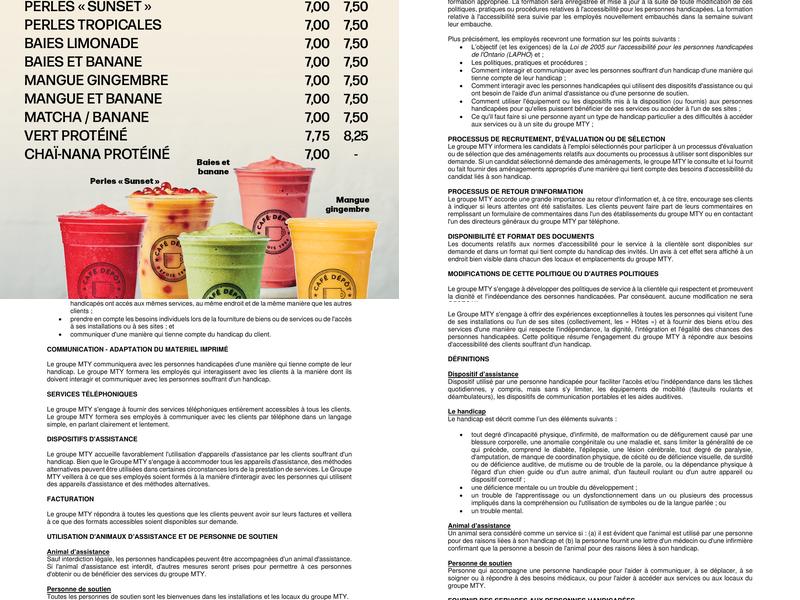 Café Dépôt Mont-Tremblant Menu