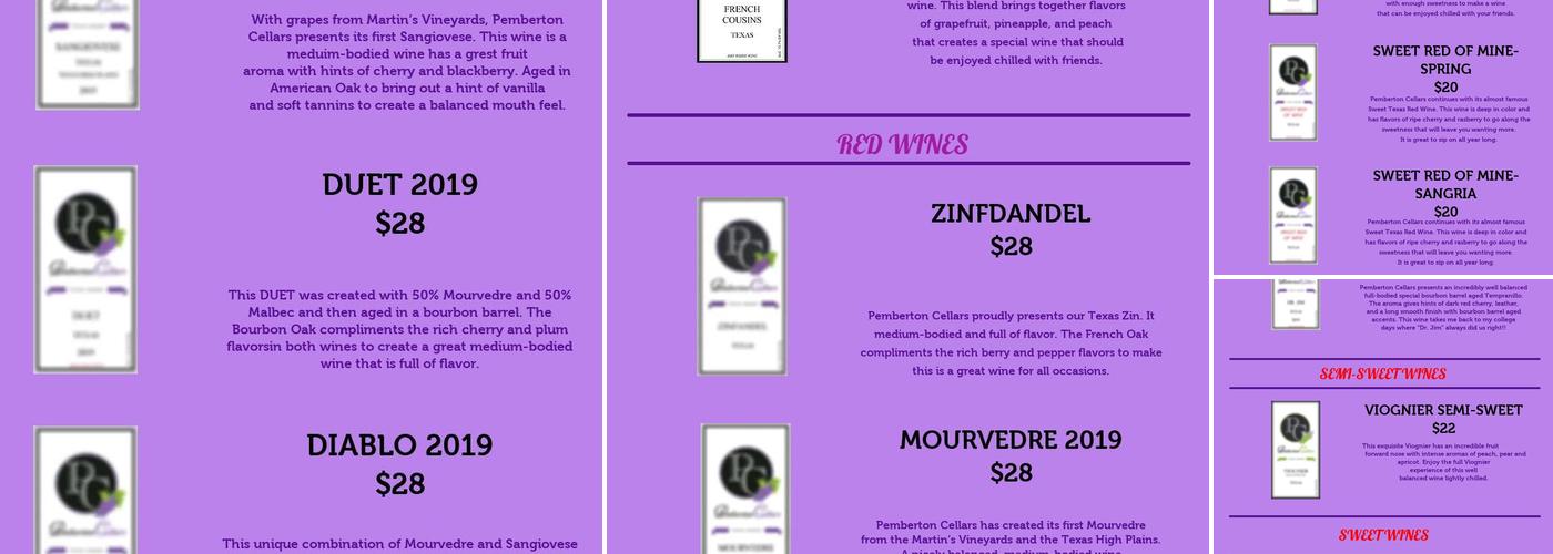 Pemberton Cellars Winery Menu