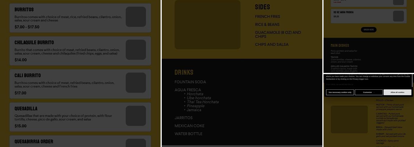 Comelones tacos Menu