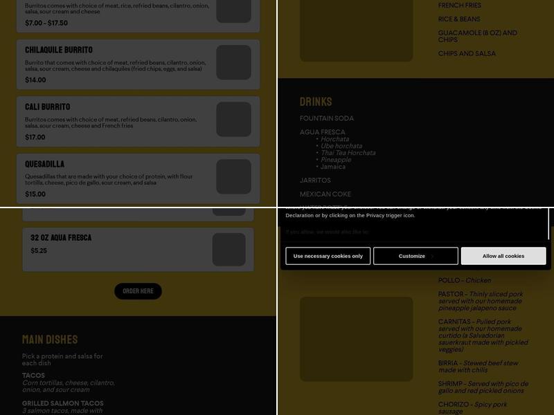 Comelones tacos Menu