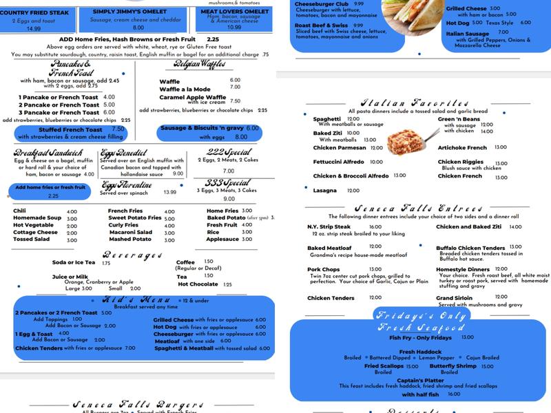 SIMPLY JIMMY'S FAMILY RESTAURANT Menu