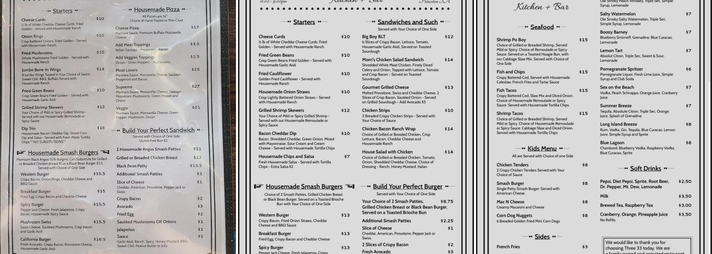 Three 33 Menu