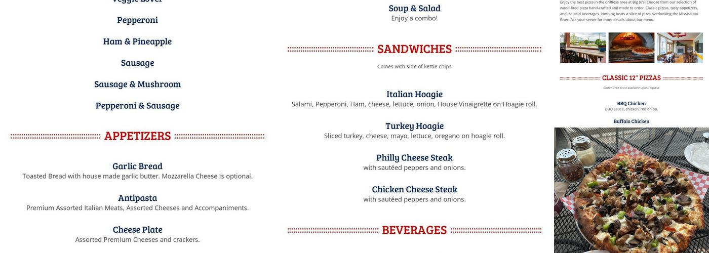 Big Jo Pizza Menu