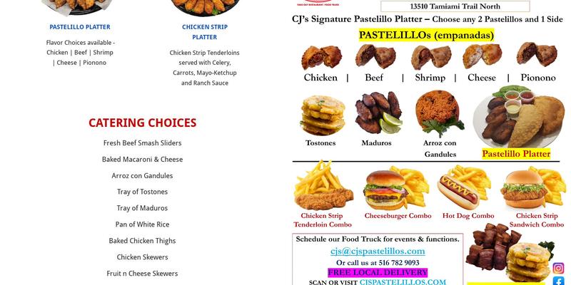CJ's Pastelillos Menu