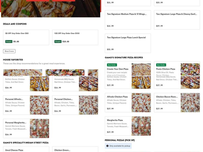 Gamo's Pizza- Lynn Haven Menu