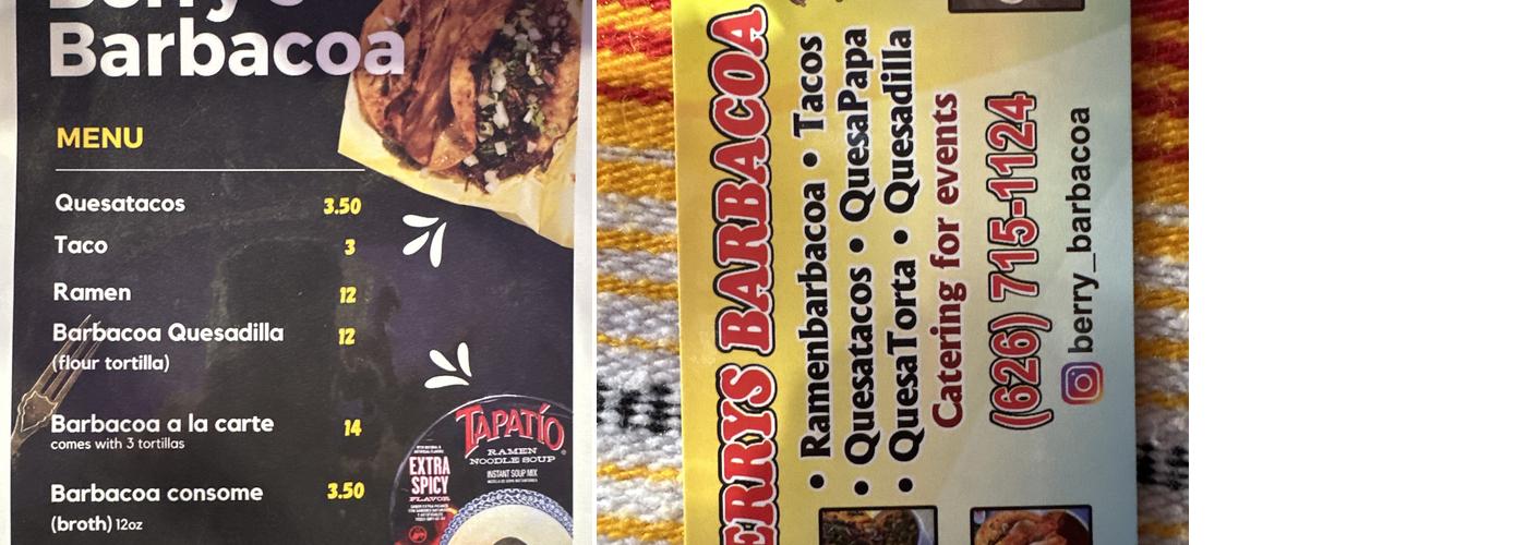 Berry’s Barbacoa Menu