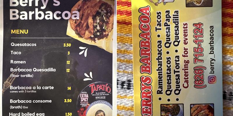 Berry’s Barbacoa Menu