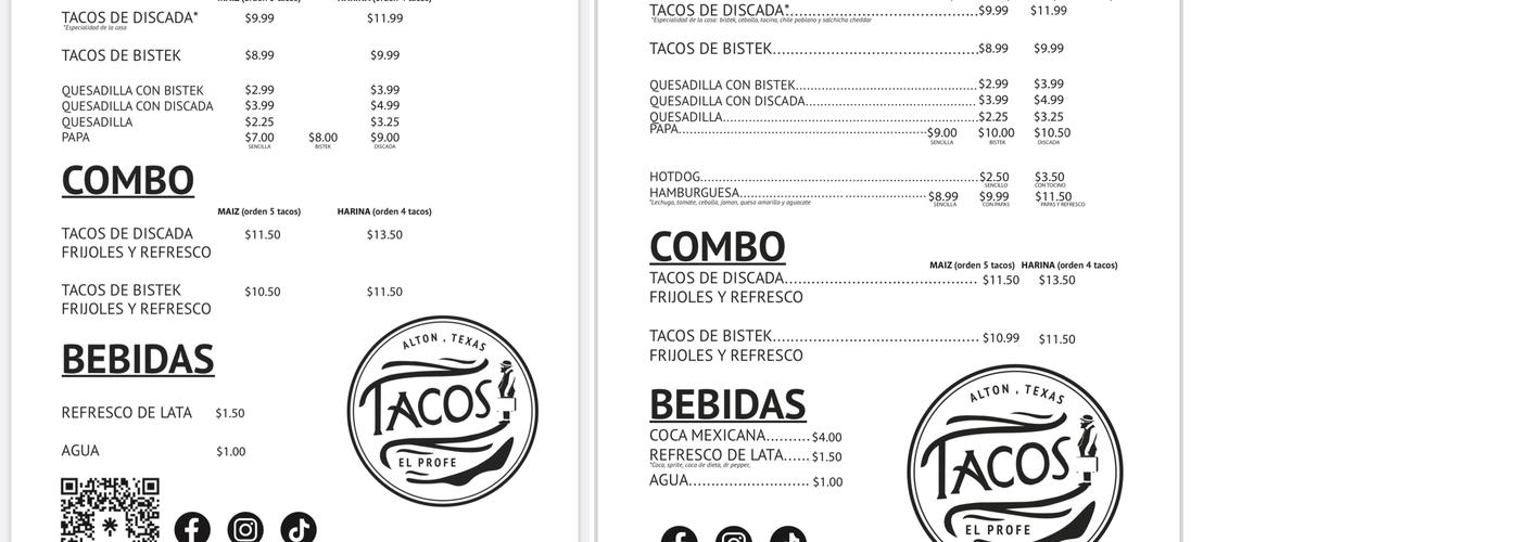 Tacos el profe Menu