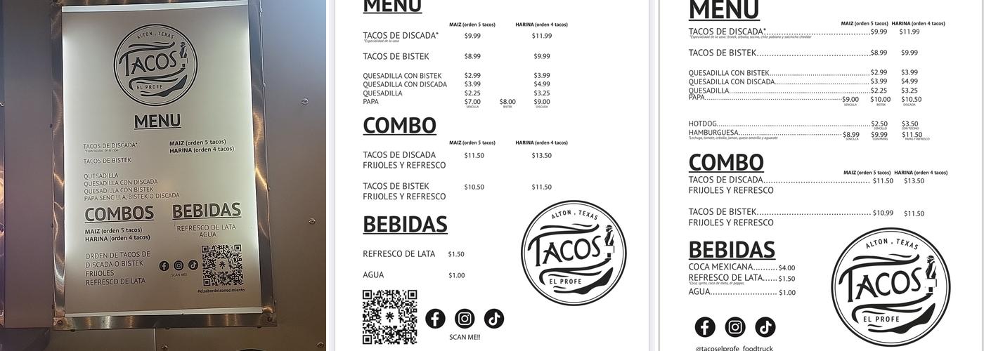Tacos el profe Menu