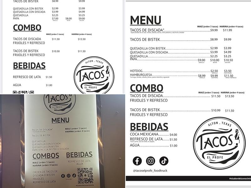 Tacos el profe Menu