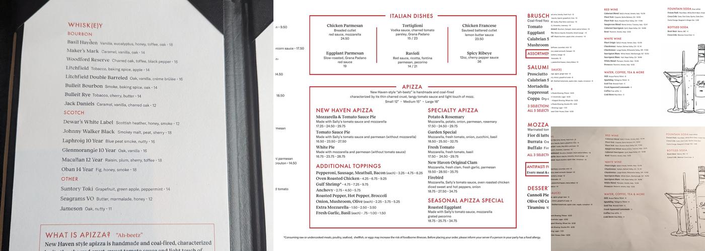 Sally's Apizza Menu
