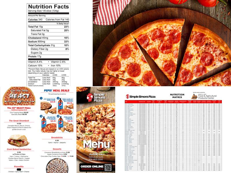 Simple Simon's Pizza Menu