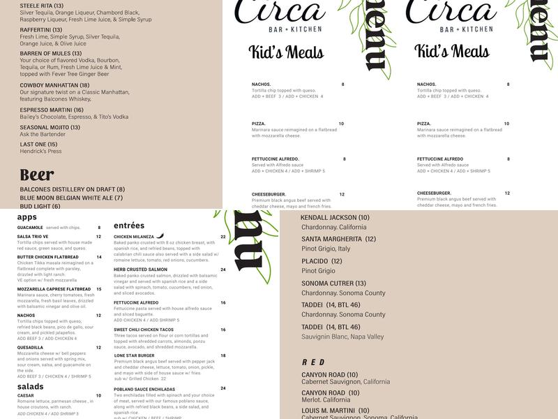Circa Bar & Kitchen Menu