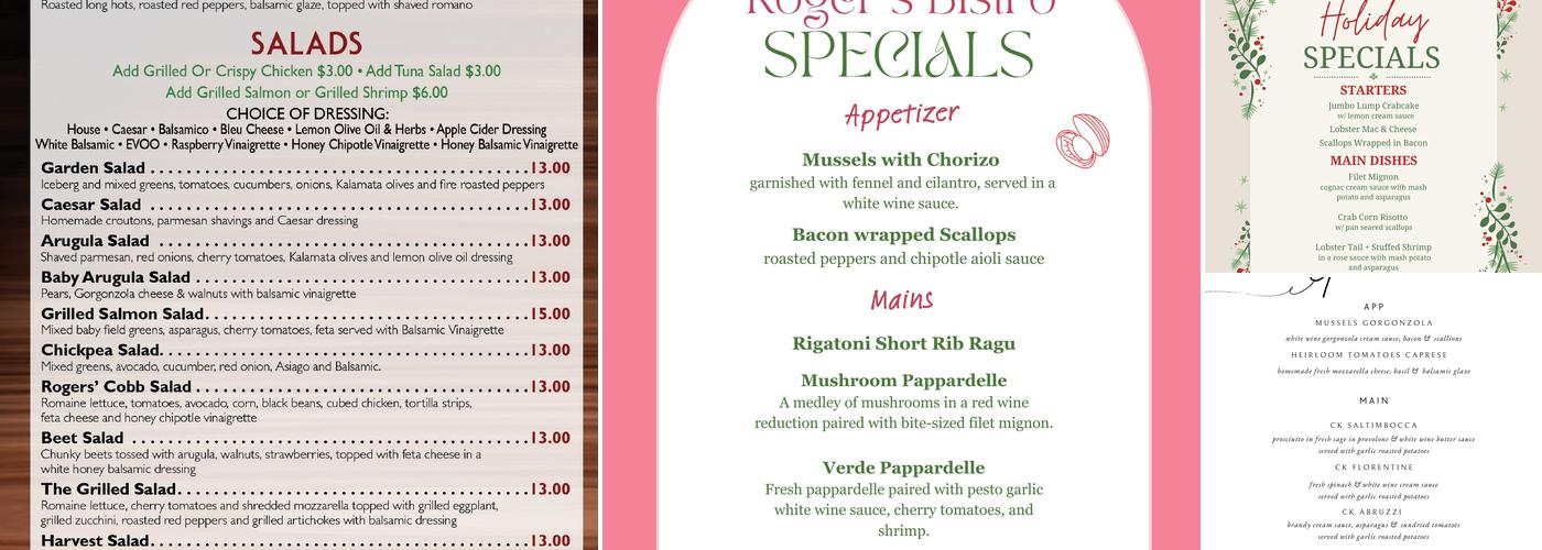 Rogers Bistro Menu