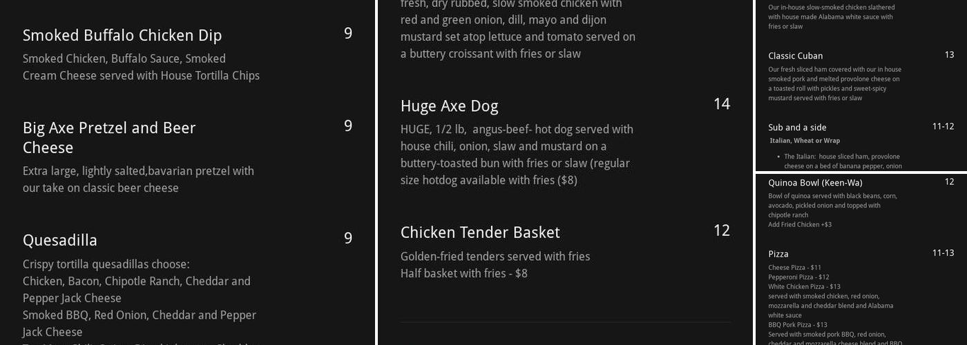 Axe and Ale House Menu