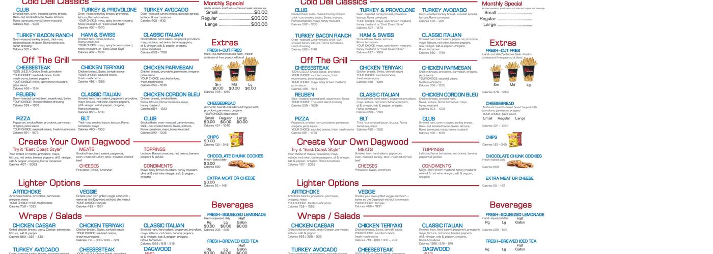Penn Station East Coast Subs Menu