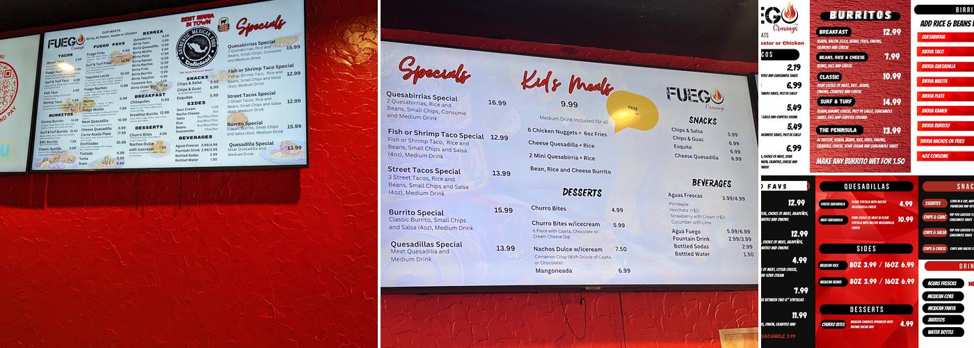 Fuego Cravings - Covina Menu