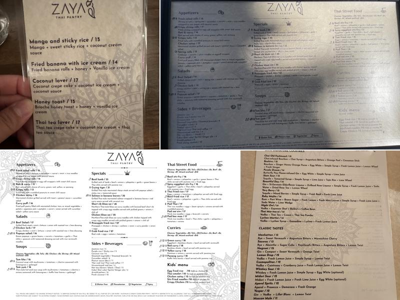 Zaya Thai Pantry Menu