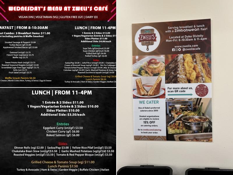 Zweli’s Cafe at Duke Divinity Menu
