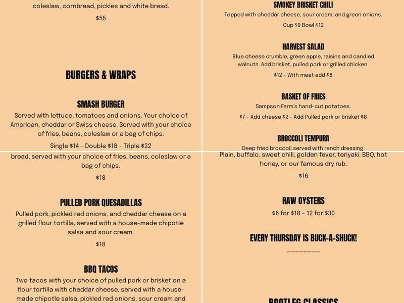 Bootleg BBQ Menu