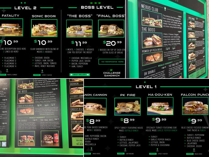 Save Point Sandwich Shop Menu