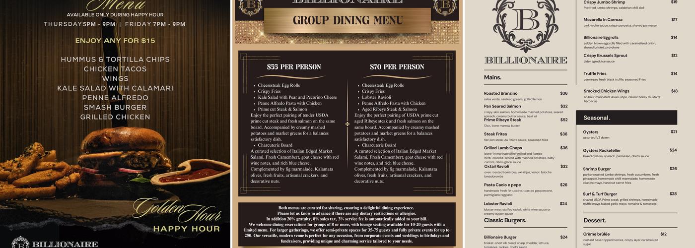 BILLIONAIRE Cocktail Lounge Menu