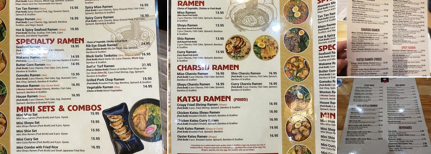 Rai Rai Ramen Menu