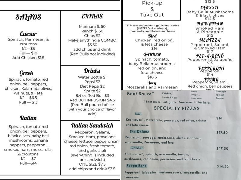 JoEve's Pizza Menu
