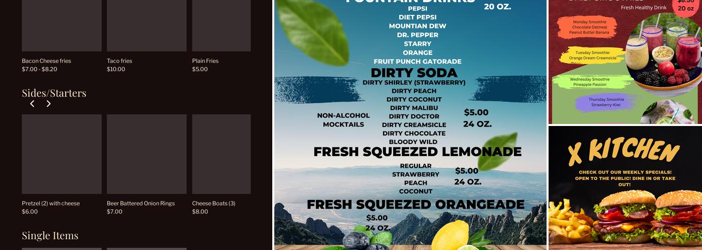 X Kitchen Menu
