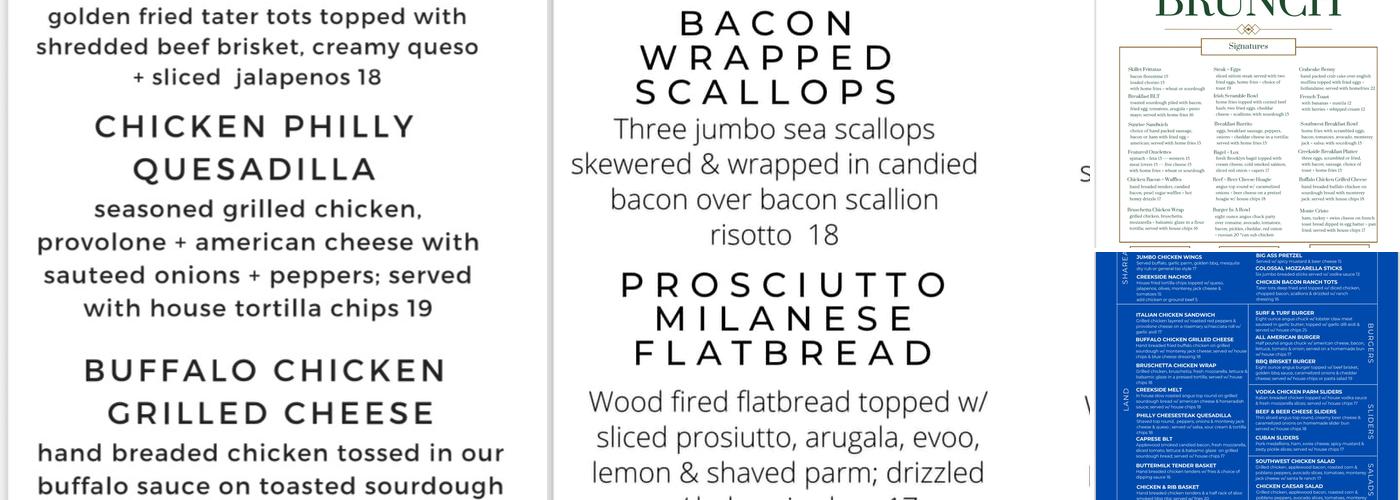 LLV’s Creekside Tavern Menu