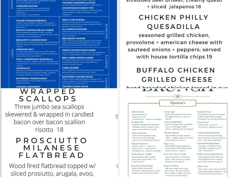 LLV’s Creekside Tavern Menu