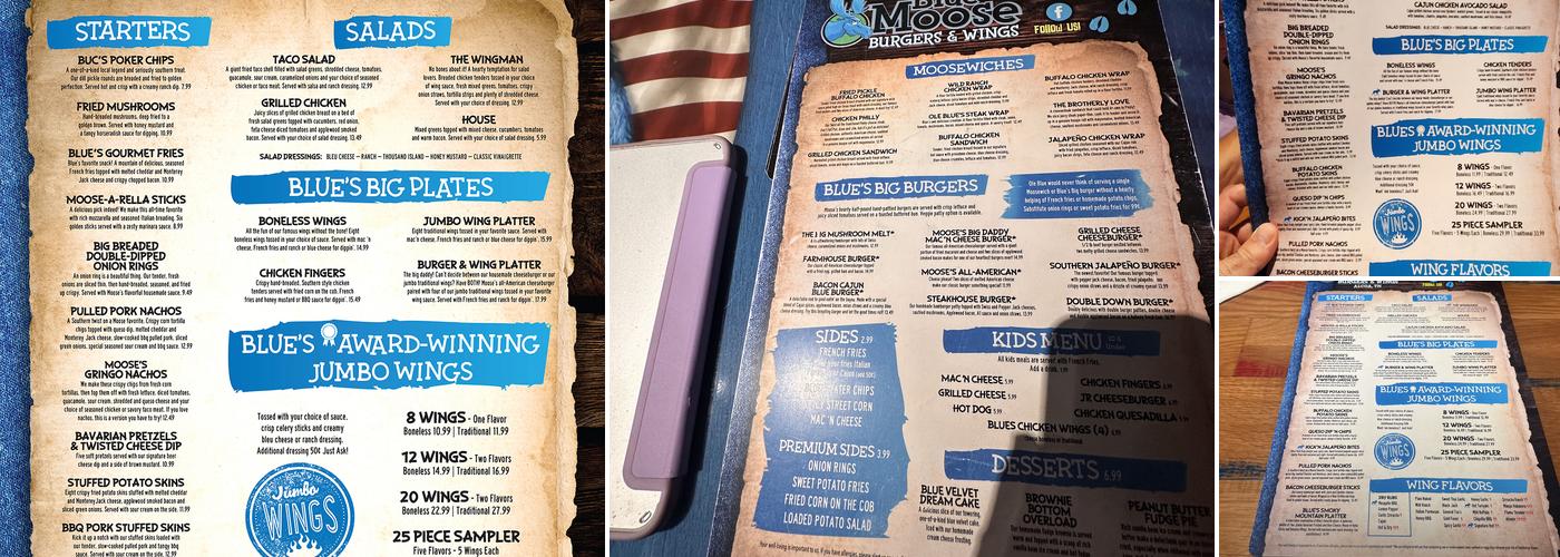 Blue Moose Burgers & Wings Menu