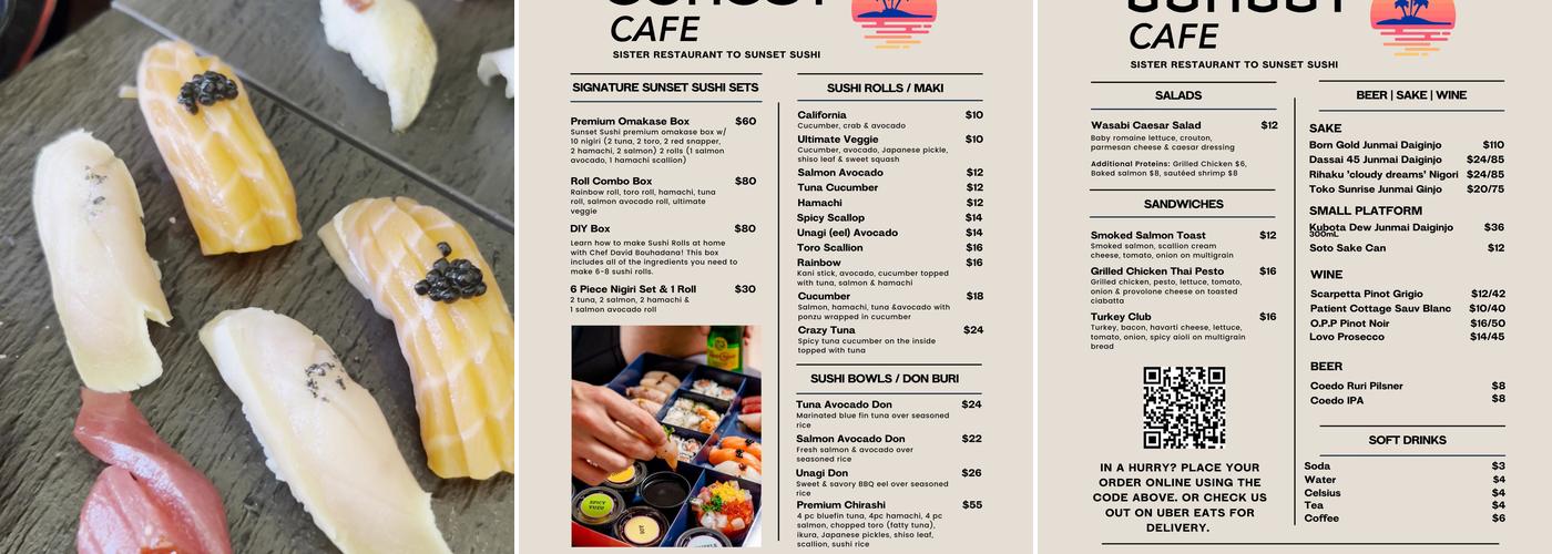 Sunset Presents Menu