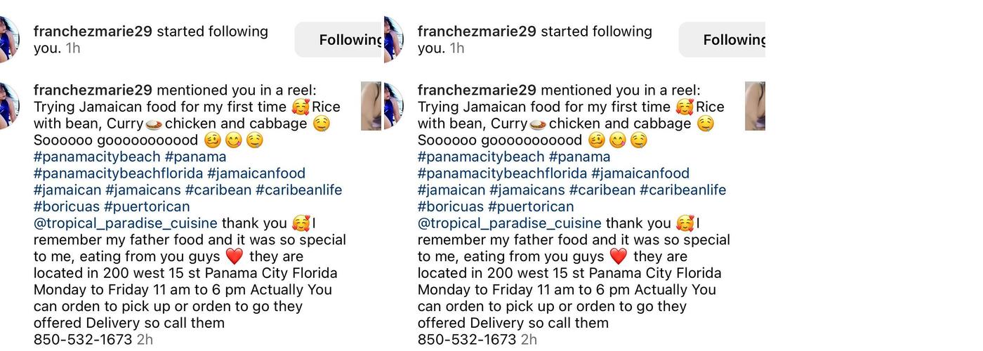 Tropical Paradise Cuisine Menu