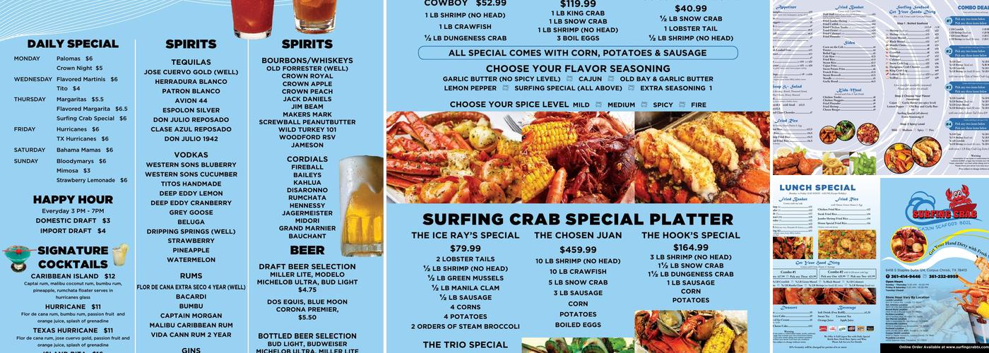 Surfing Crab Express Victoria Menu