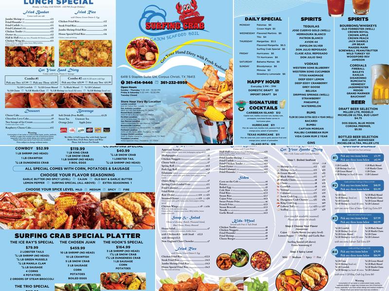 Surfing Crab Express Victoria Menu