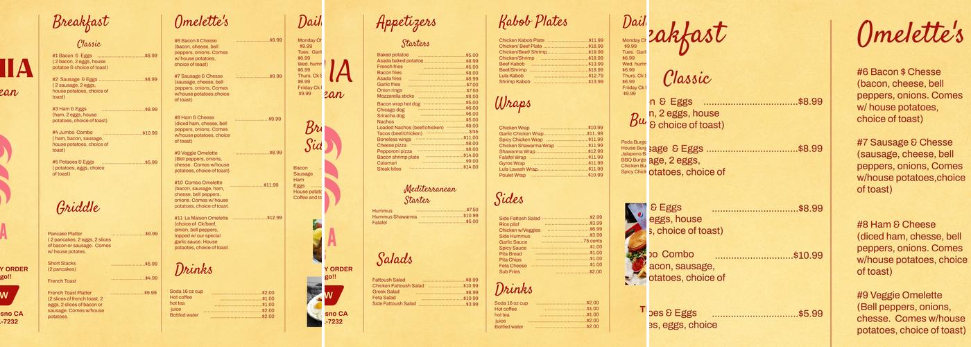 Cynthia Mediterranean Bistro Menu