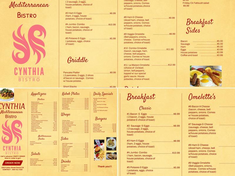 Cynthia Mediterranean Bistro Menu