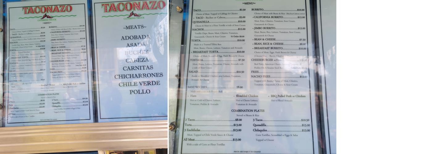El Taconazo Menu