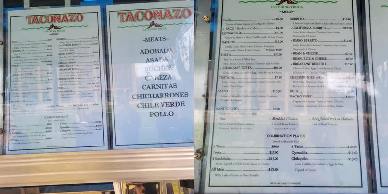El Taconazo Menu