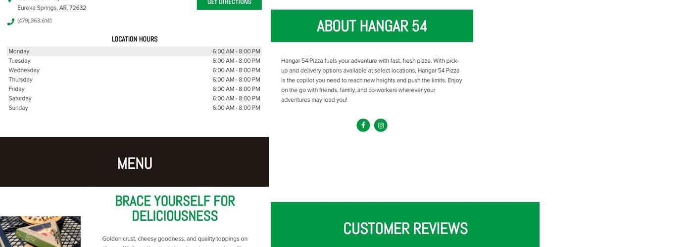 Hangar 54 Pizza Menu