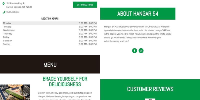 Hangar 54 Pizza Menu