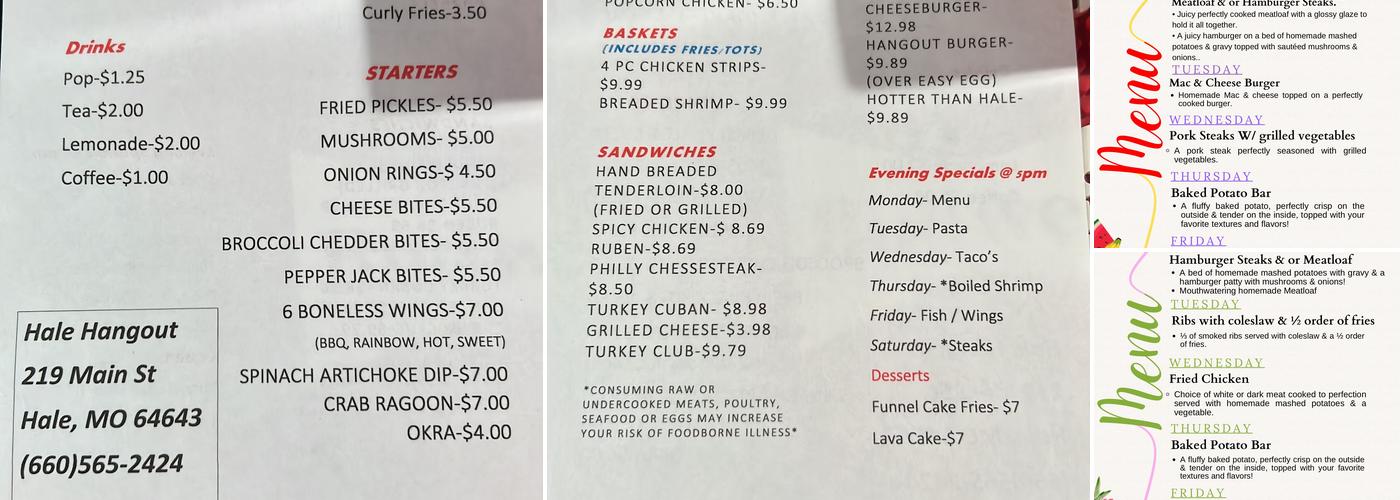 Hale Hangout Local Bar & Grill Menu