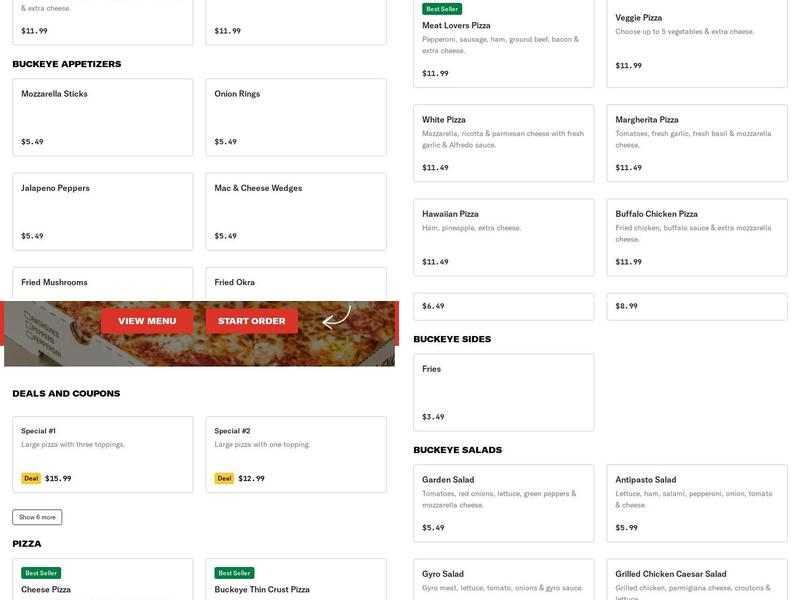 Buckeye pizza express Menu