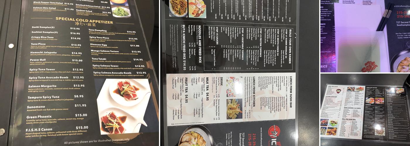Ichiro Ramen and Sushi Menu
