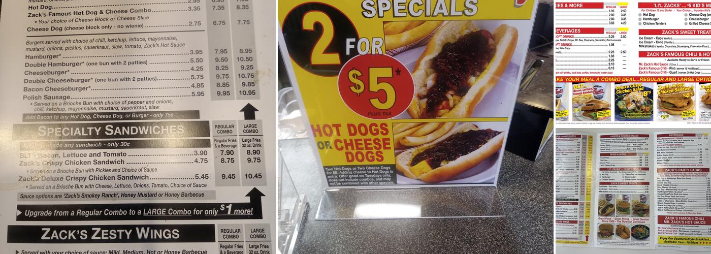 Zack's Hot Dogs (Garden Rd) Menu