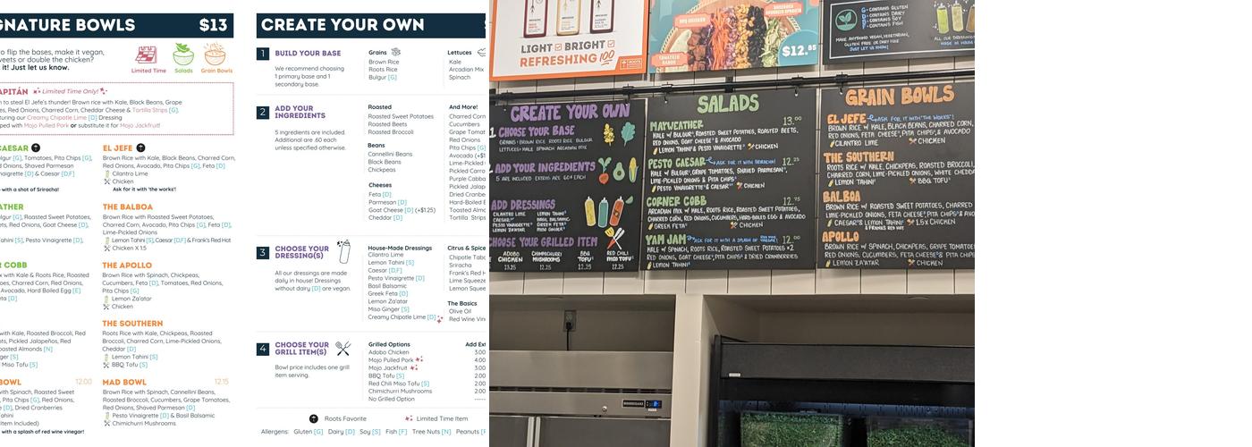 Roots Natural Kitchen Menu